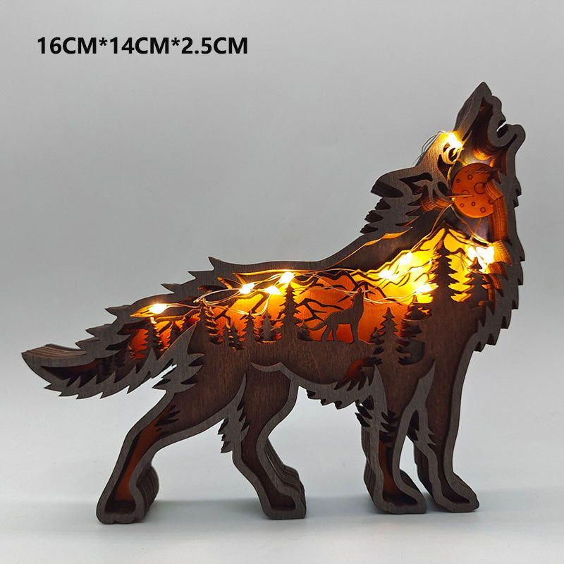 Wooden Christmas Animal Ornament LED Figurines