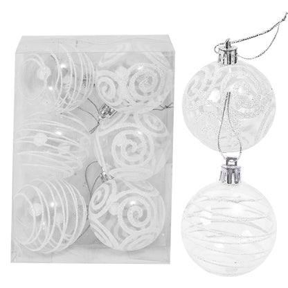 6PCS White Christmas Ball Plastic Snowflake Balls